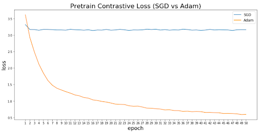 Figure 2: Pretraining loss curves compairing SGD versus adam optimizers.